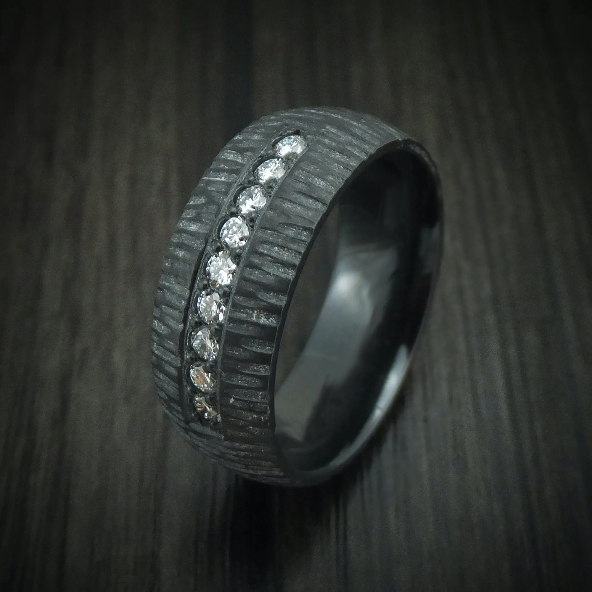 Black Titanium and Lab Diamond Men's Ring Custom Made