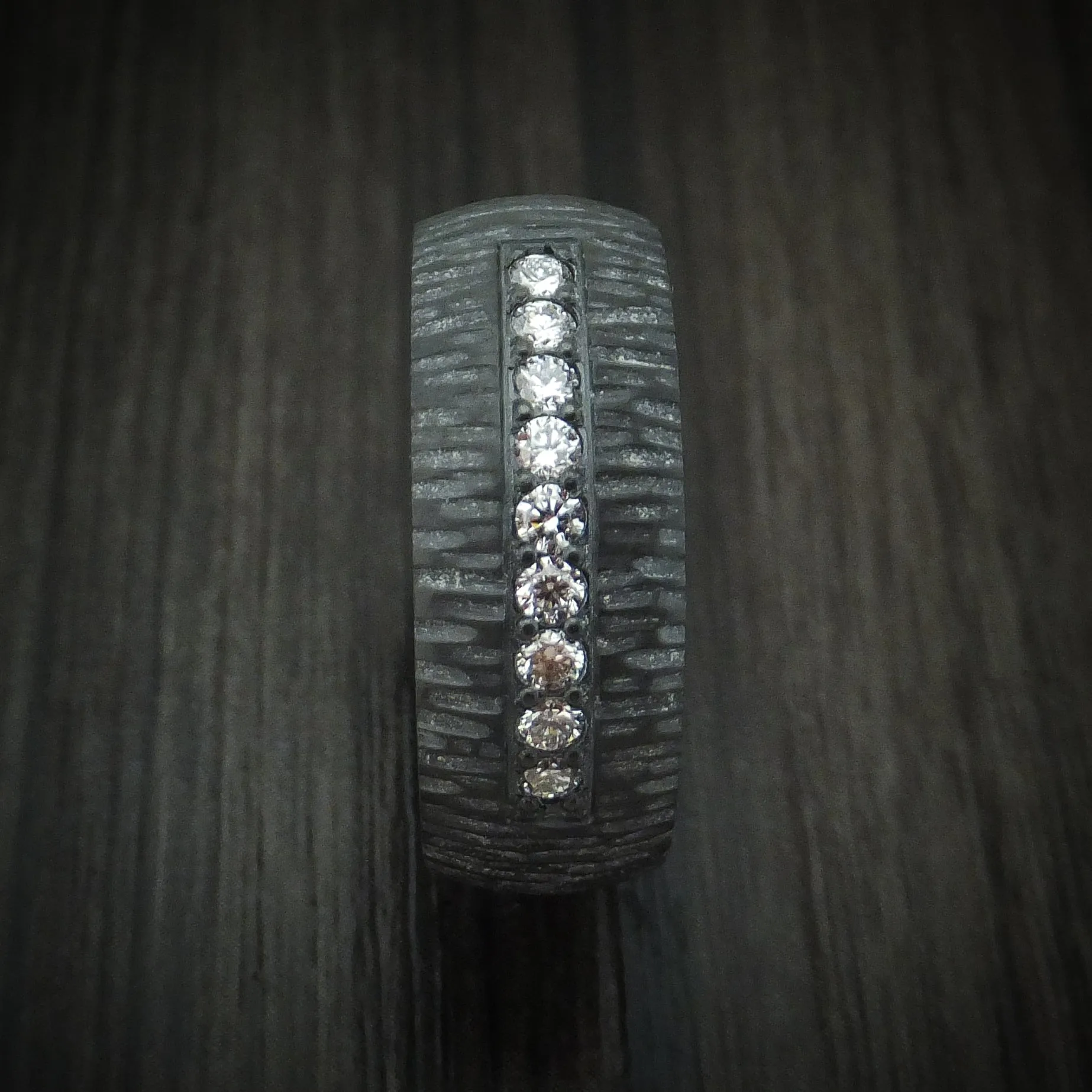 Black Titanium and Lab Diamond Men's Ring Custom Made