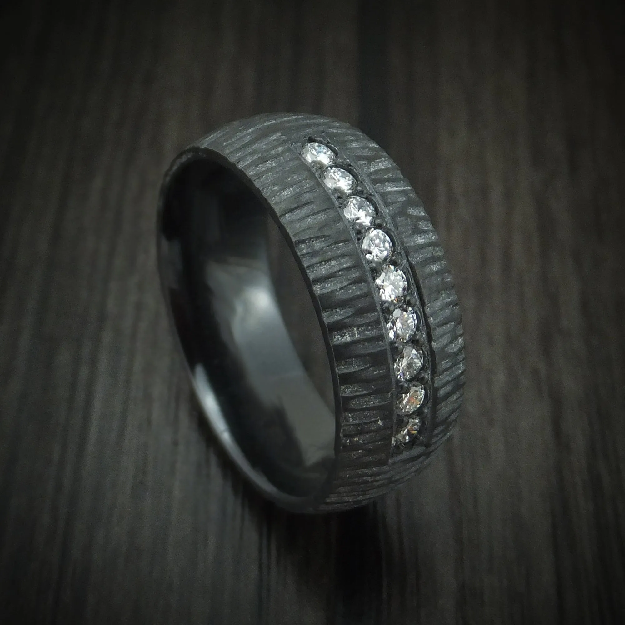 Black Titanium and Lab Diamond Men's Ring Custom Made