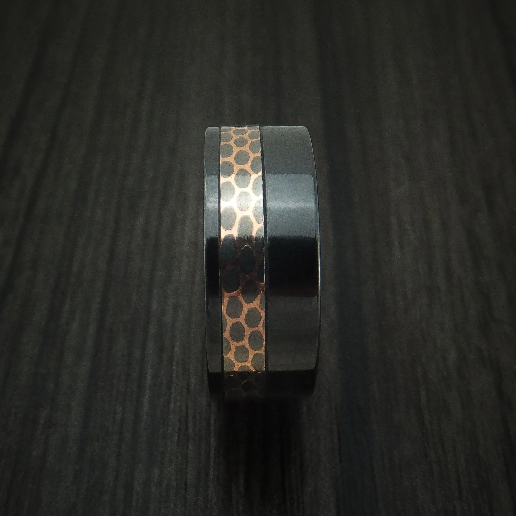 Black Titanium and Superconductor Men's Ring Custom Made Titanium-Niobium and Copper Band