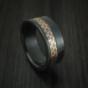 Black Titanium and Superconductor Men's Ring Custom Made Titanium-Niobium and Copper Band