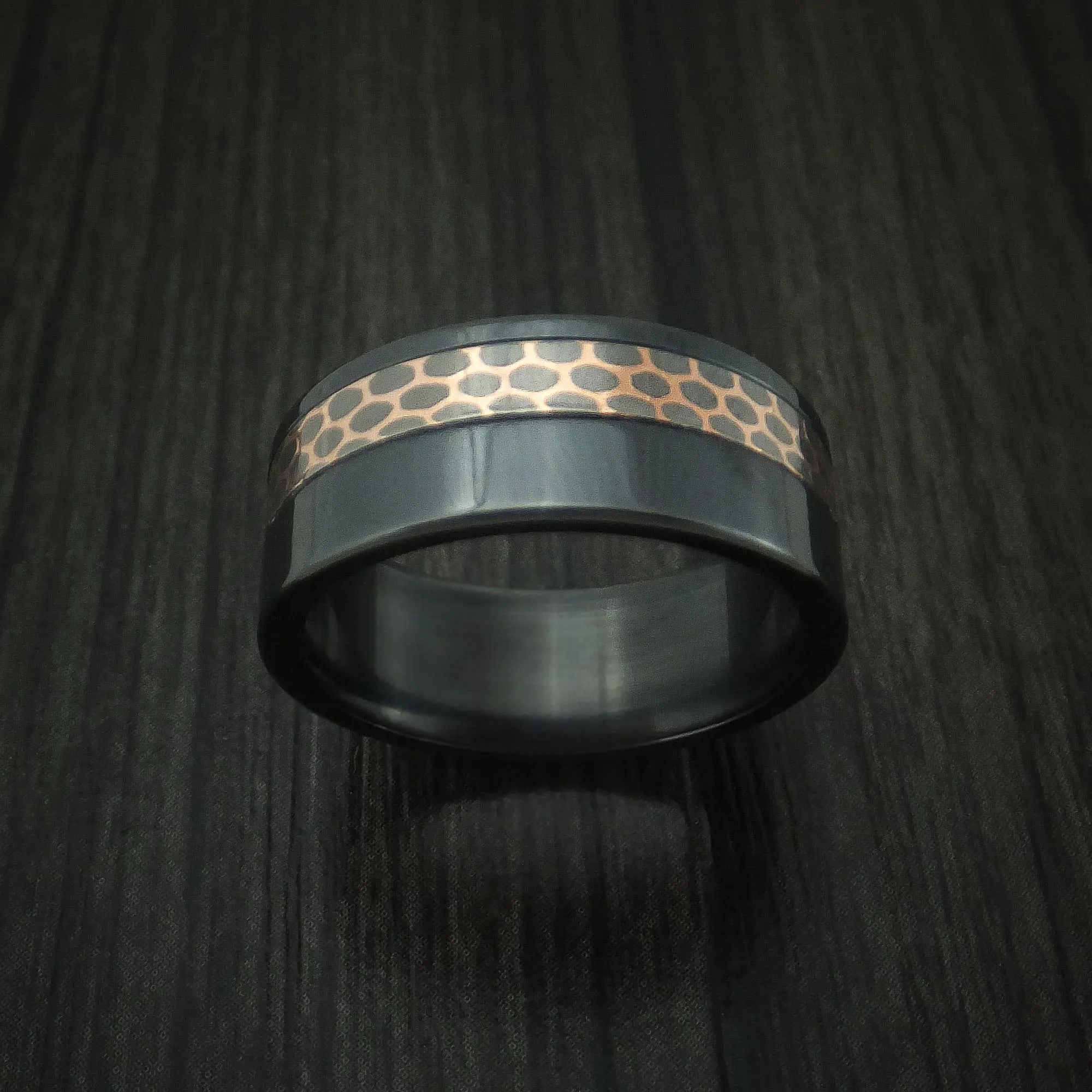 Black Titanium and Superconductor Men's Ring Custom Made Titanium-Niobium and Copper Band