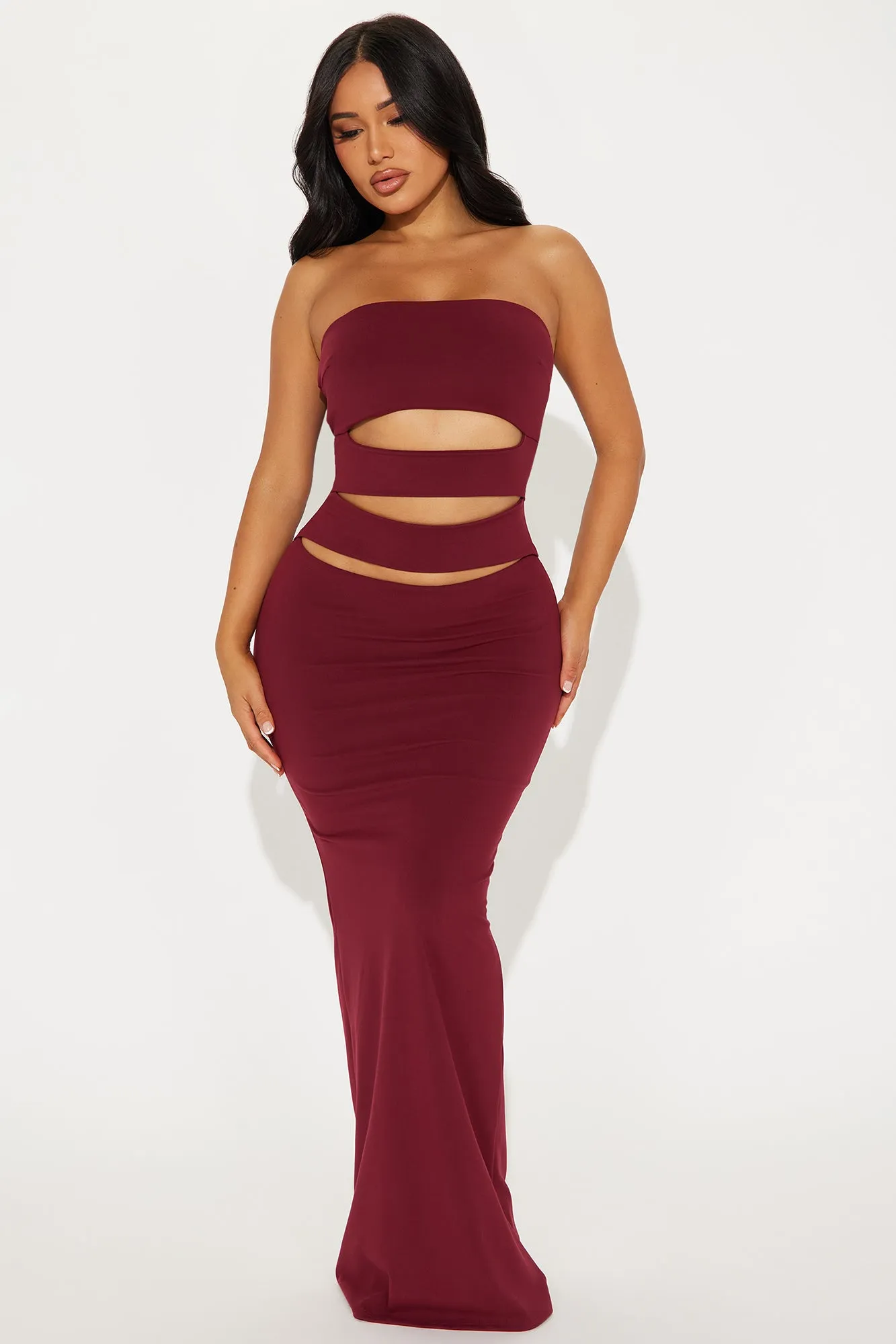 Blake Cut Out Tube Maxi Dress - Wine