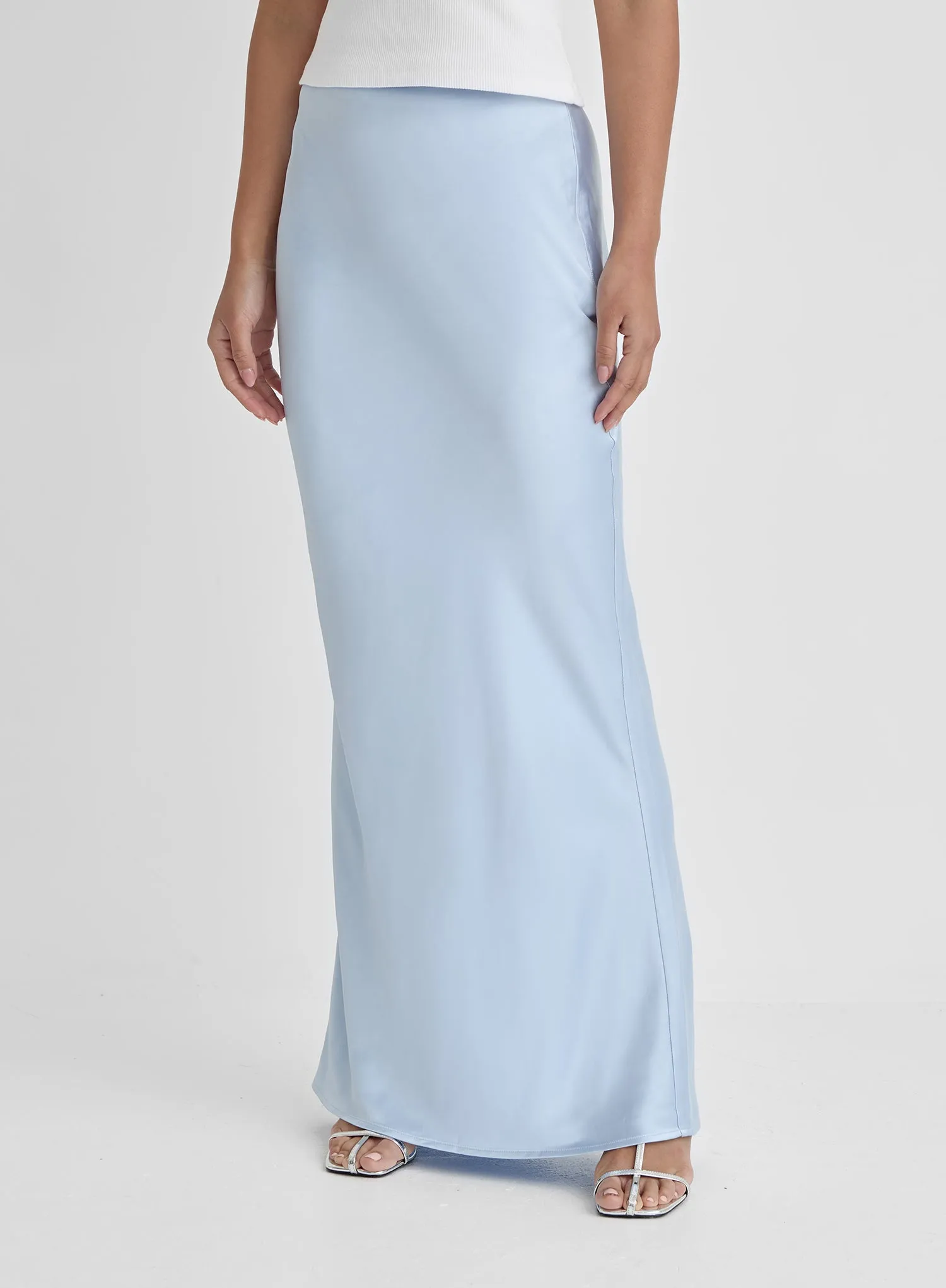 Blue Satin Maxi Skirt- Novah