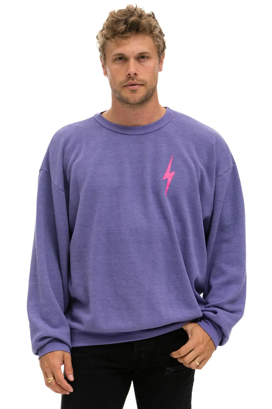 BOLT 2 RELAXED CREW SWEATSHIRT - LAVENDER // NEON PINK