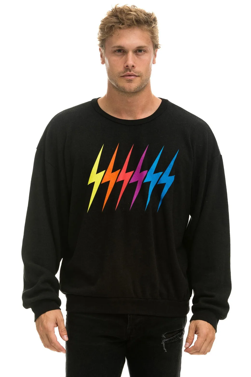 BOLT GRADIENT RELAXED CREW SWEATSHIRT - BLACK // RAINBOW