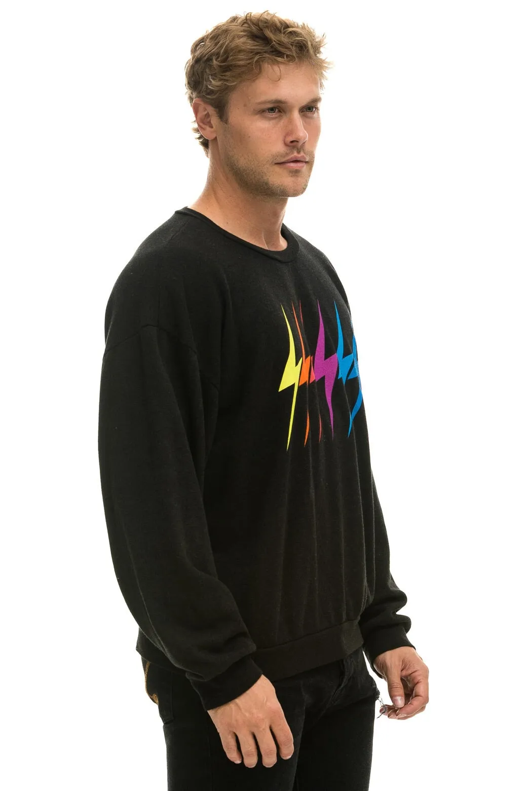 BOLT GRADIENT RELAXED CREW SWEATSHIRT - BLACK // RAINBOW