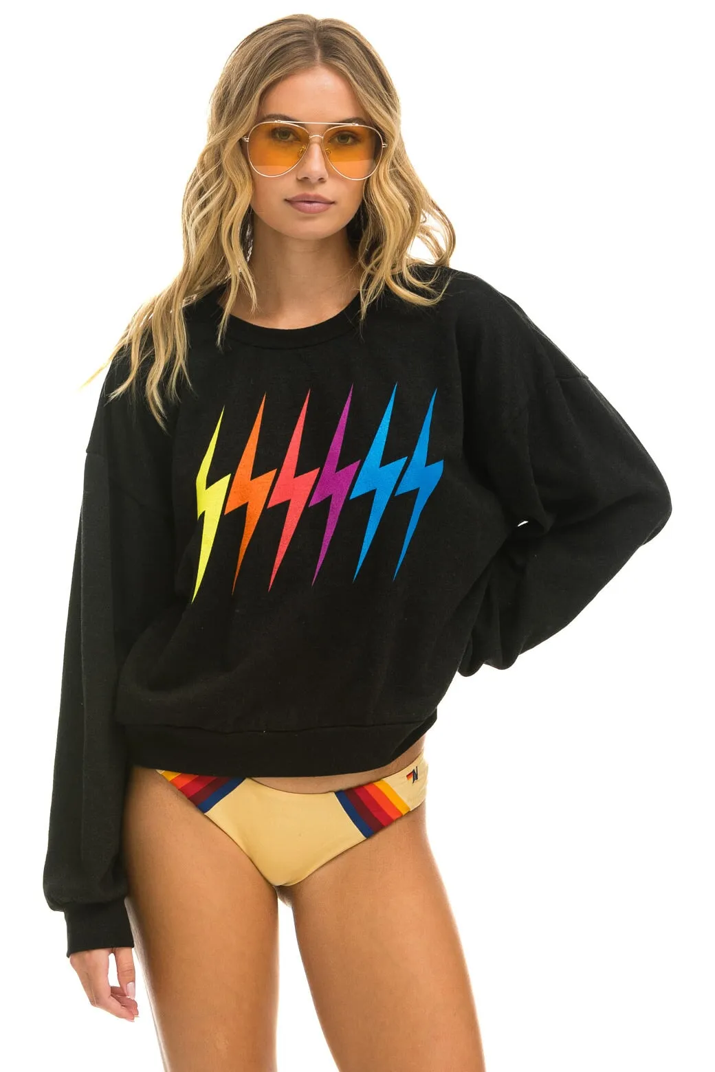 BOLT GRADIENT RELAXED CREW SWEATSHIRT - BLACK // RAINBOW