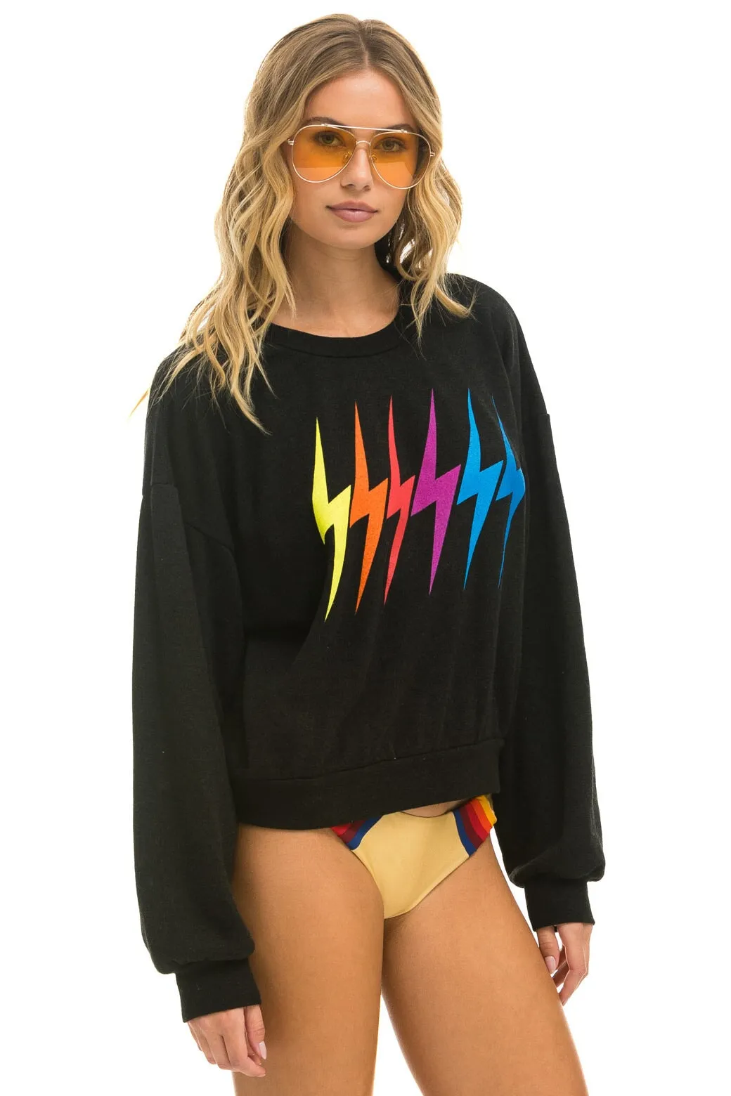 BOLT GRADIENT RELAXED CREW SWEATSHIRT - BLACK // RAINBOW