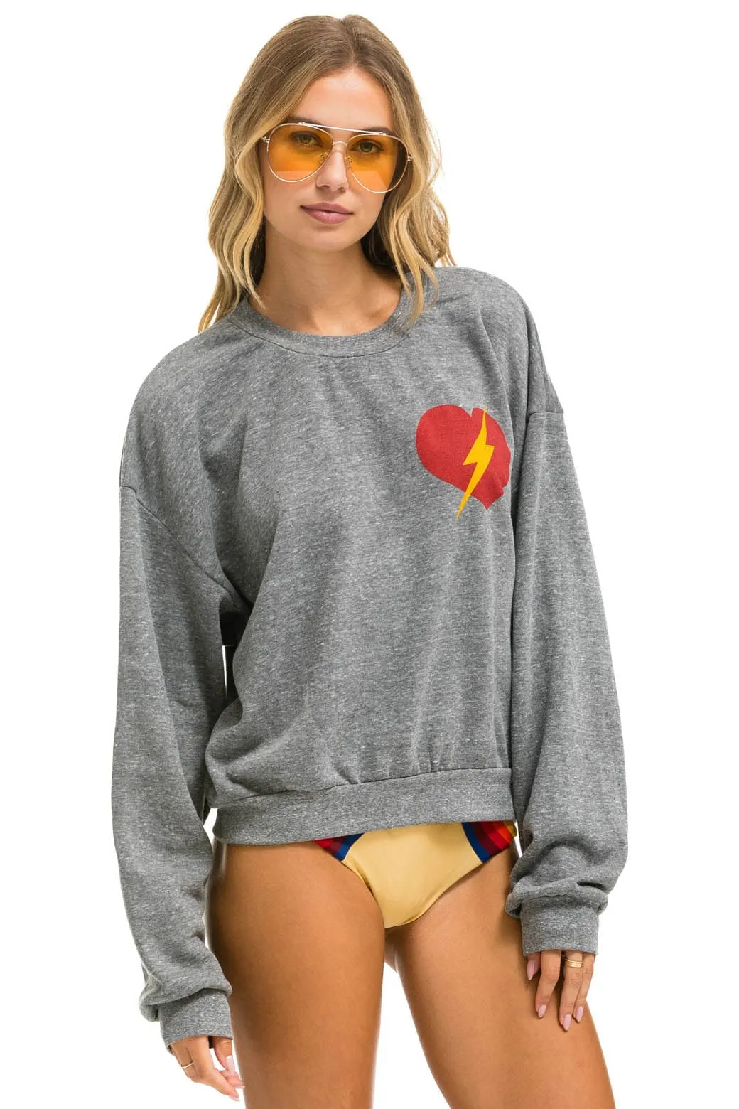 BOLT HEART RELAXED CREW SWEATSHIRT - HEATHER GREY