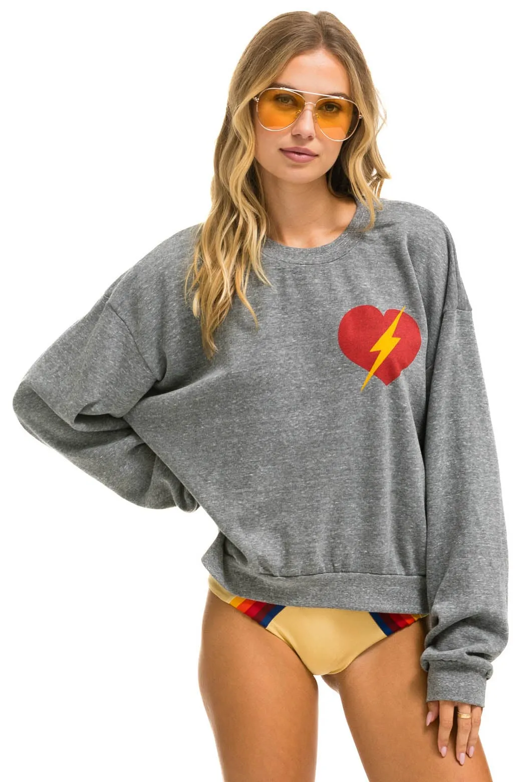 BOLT HEART RELAXED CREW SWEATSHIRT - HEATHER GREY