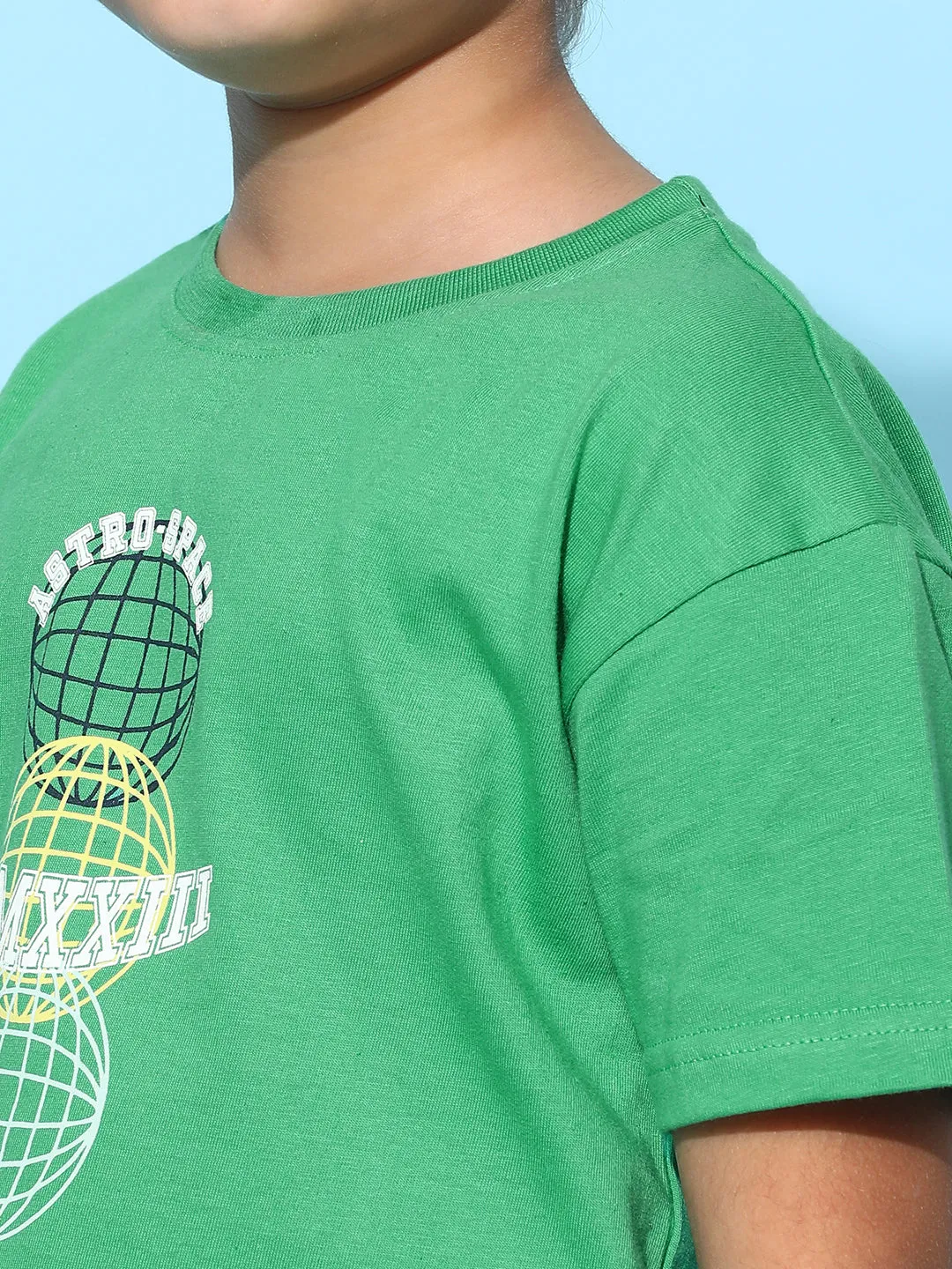 Boys Green 100% Cotton Printed T-shirt