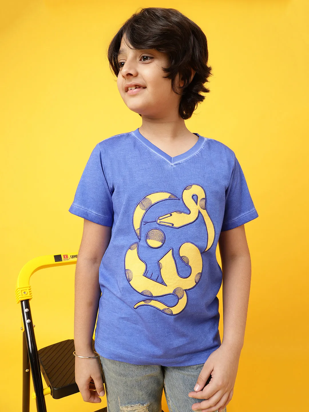 Boys Royal Blue Cotton Printed  T shirt