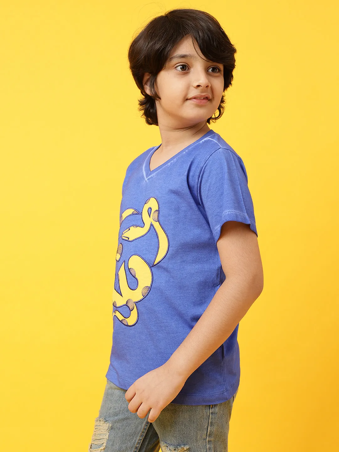 Boys Royal Blue Cotton Printed  T shirt