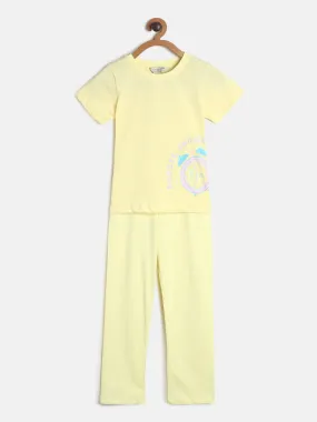 Boys/Girls Yellow Printed Cotton Night Suit