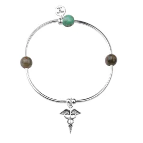 Caduceus (Medical Symbol) | Soft Bangle Charm Bracelet | African Turquoise