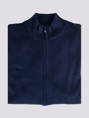 CARDIGAN BLU CON ZIP IN LANA MISTO CASHMERE