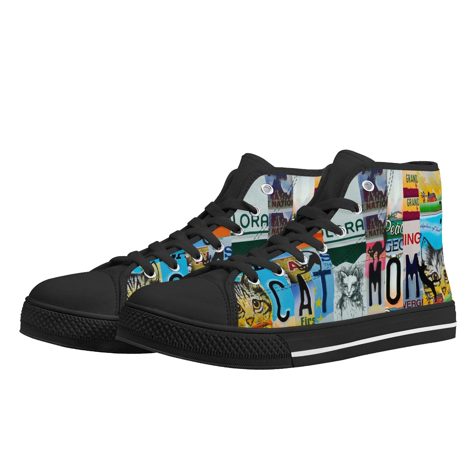 Cat Mom License Plate Womens High Top Canvas Shoes