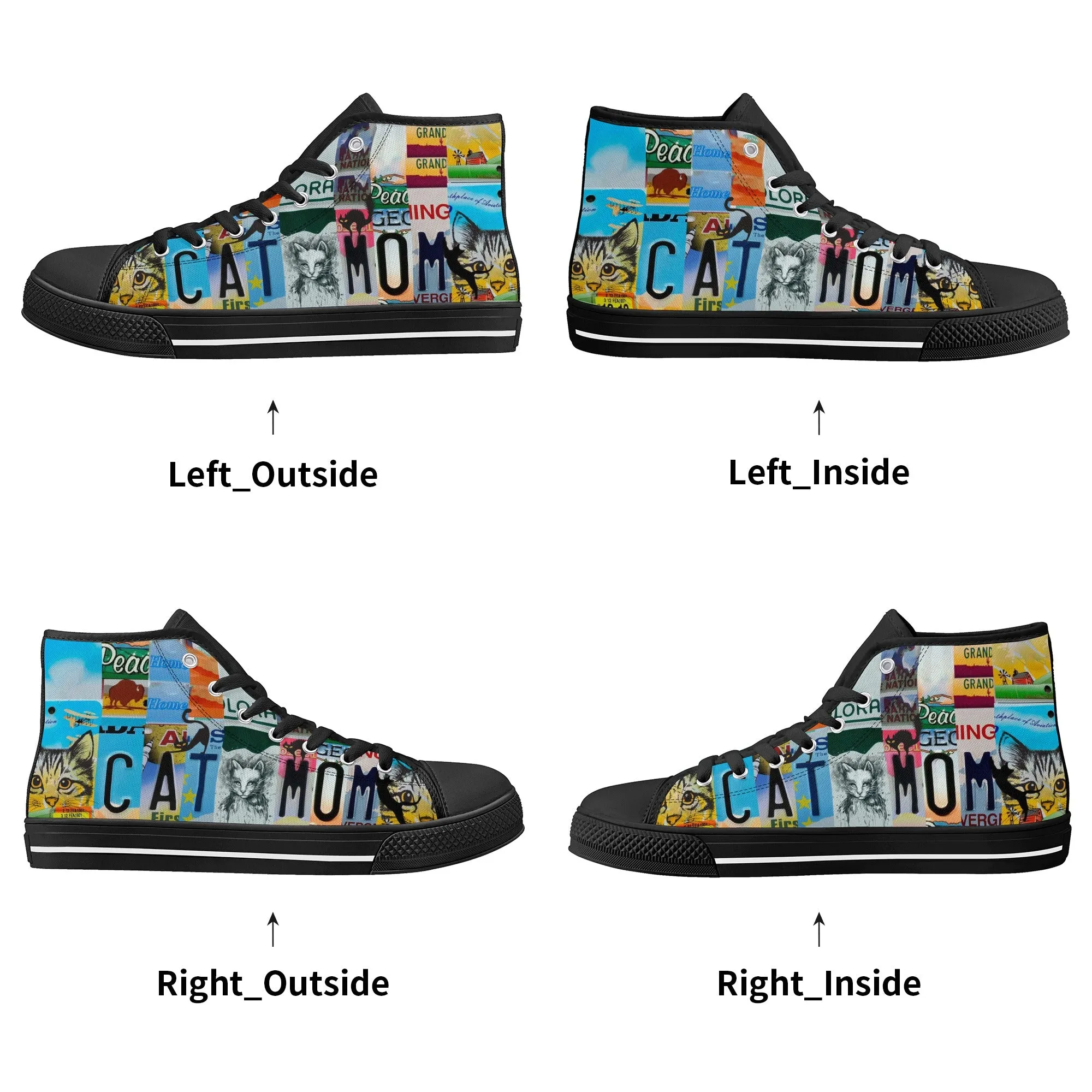 Cat Mom License Plate Womens High Top Canvas Shoes