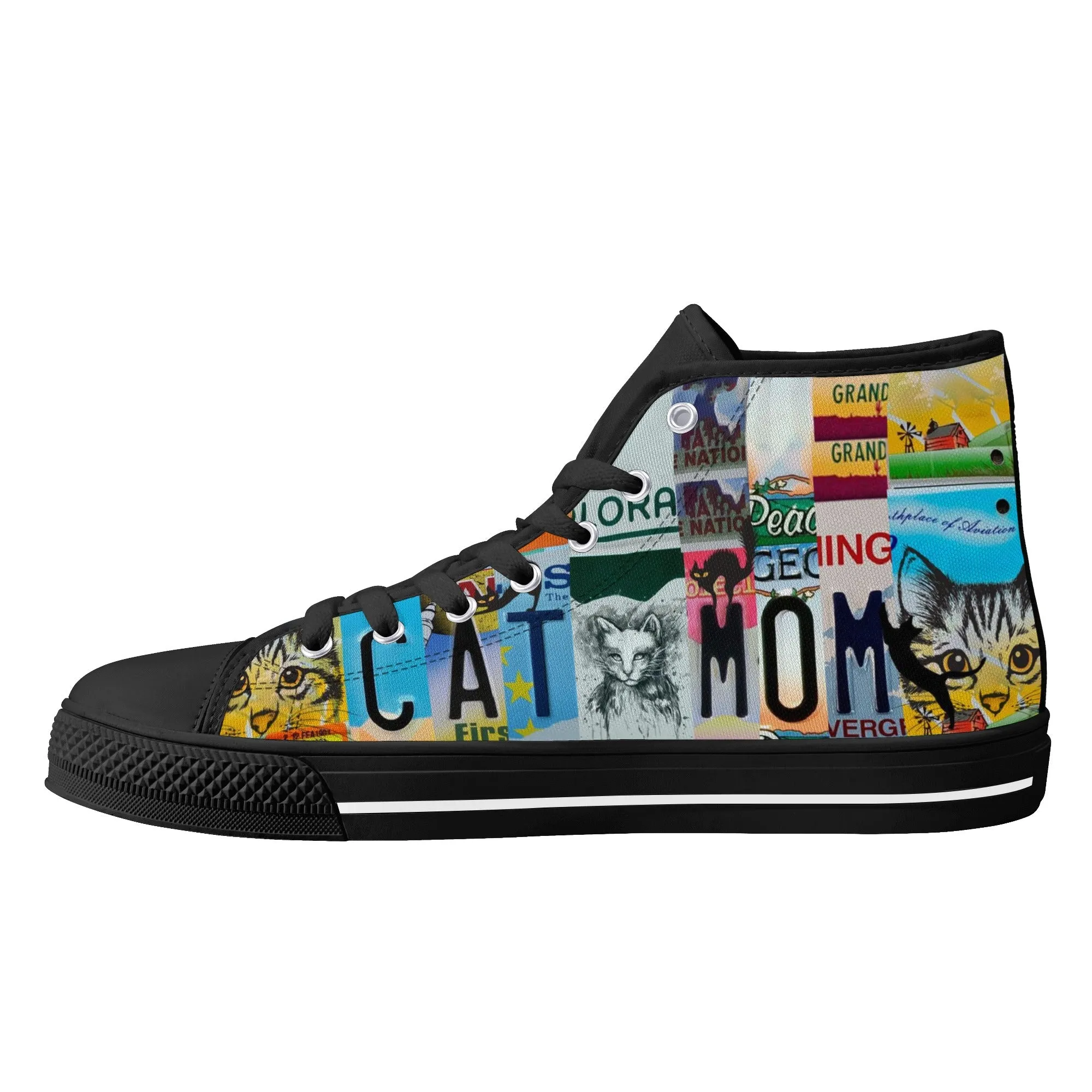 Cat Mom License Plate Womens High Top Canvas Shoes