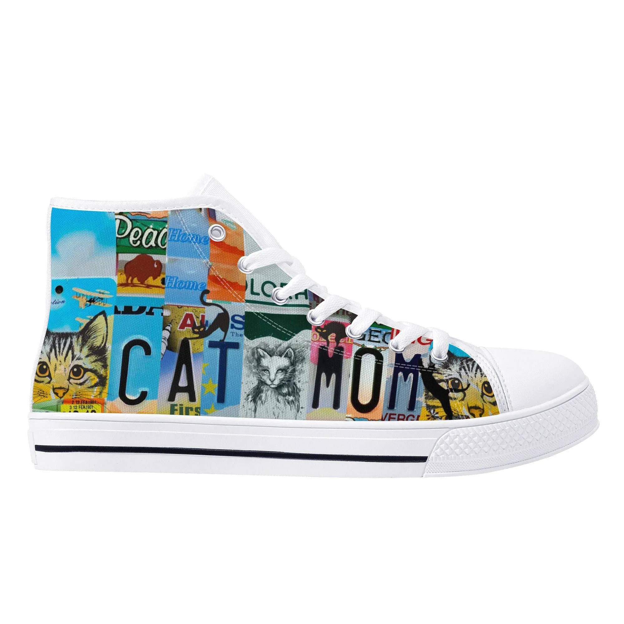 Cat Mom License Plate Womens High Top Canvas Shoes