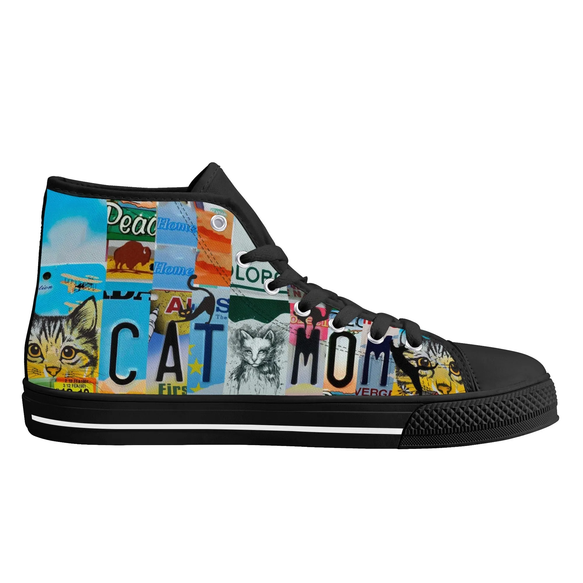 Cat Mom License Plate Womens High Top Canvas Shoes