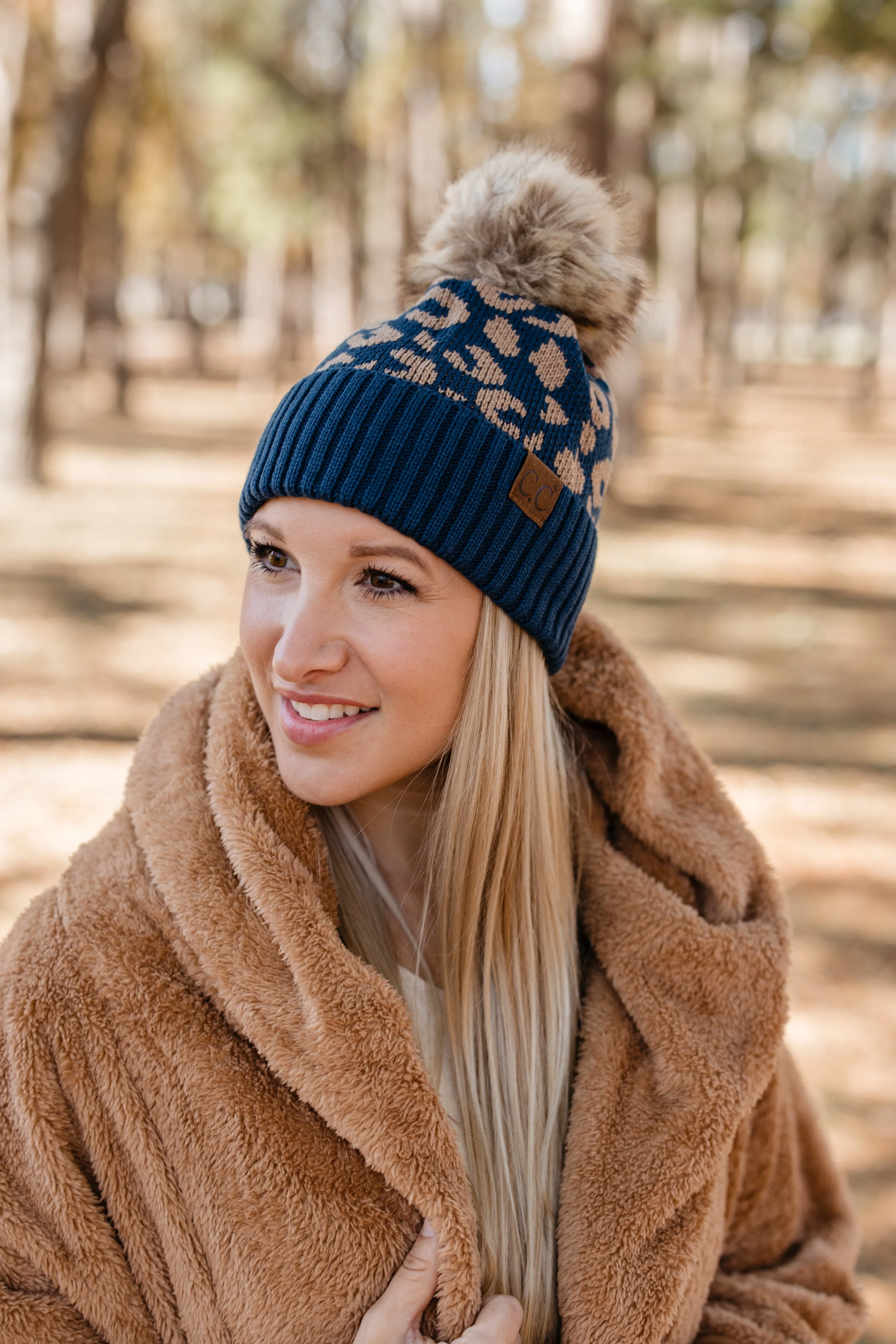 CC Pom Beanie - Blue Leopard