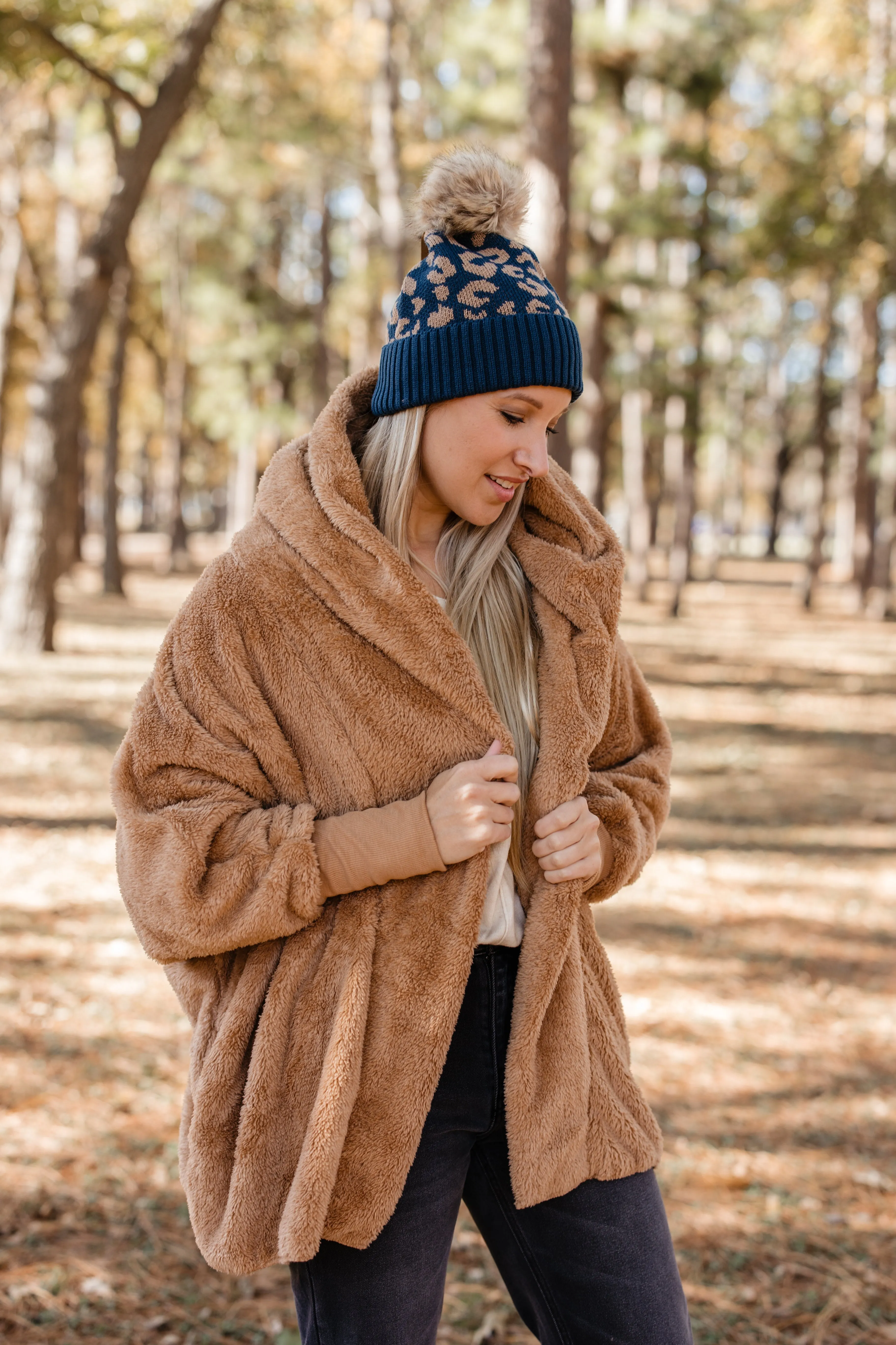 CC Pom Beanie - Blue Leopard