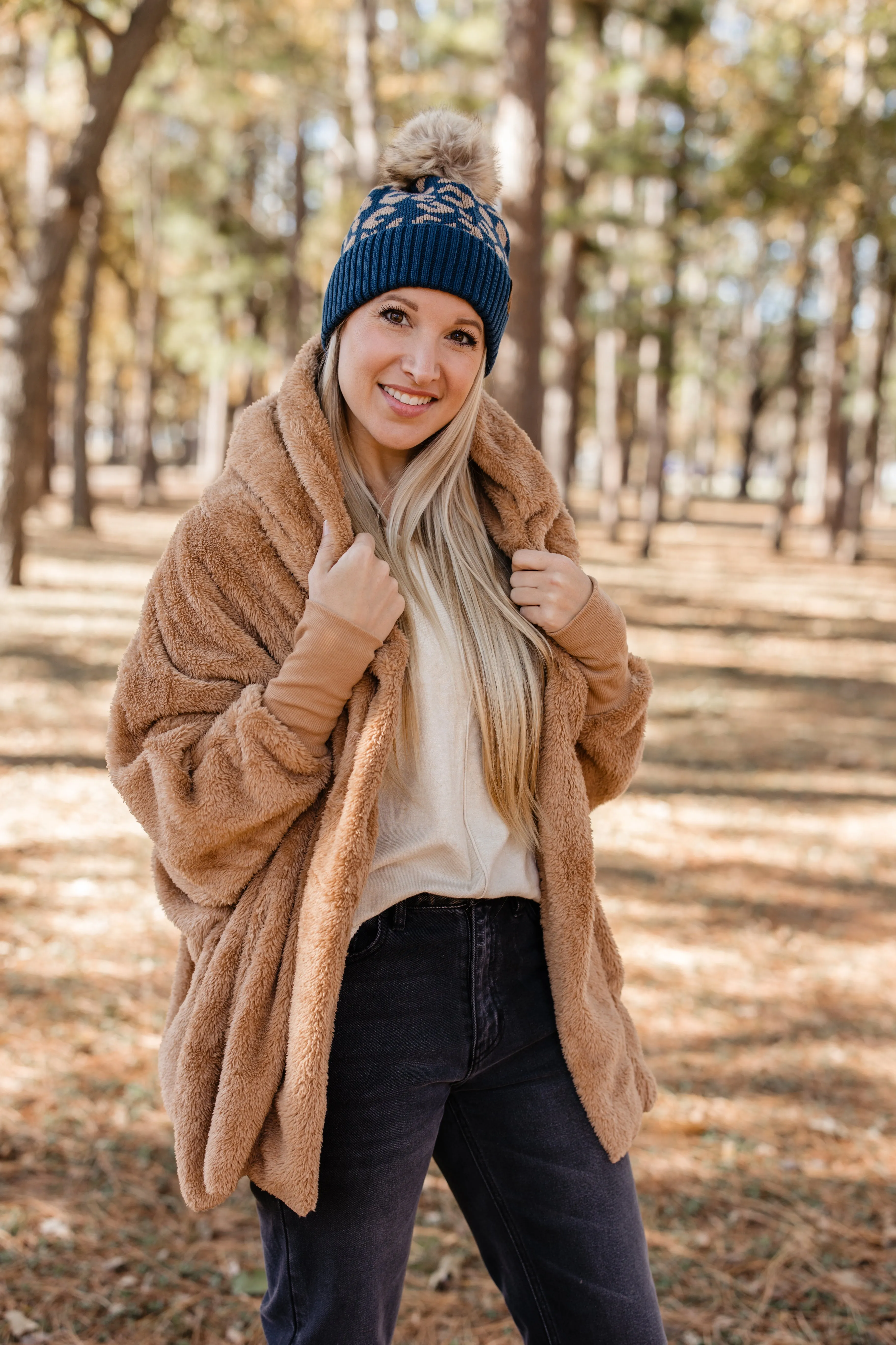 CC Pom Beanie - Blue Leopard