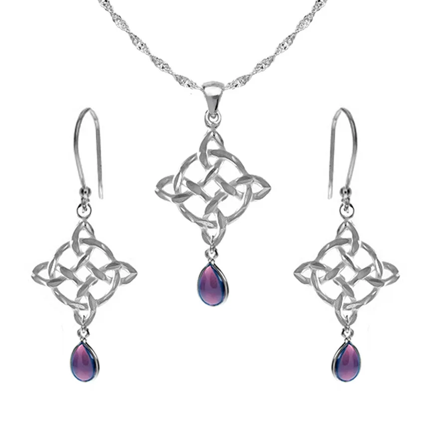 Celtic Jewellery Set, Amethyst Teardrops (Celtic necklace & earrings)