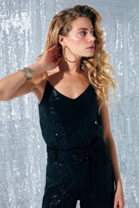 Chain Strap Sequin Cami - BLACK