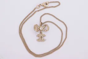 Chanel Vintage Ribbon Necklace GP With Rhinestone