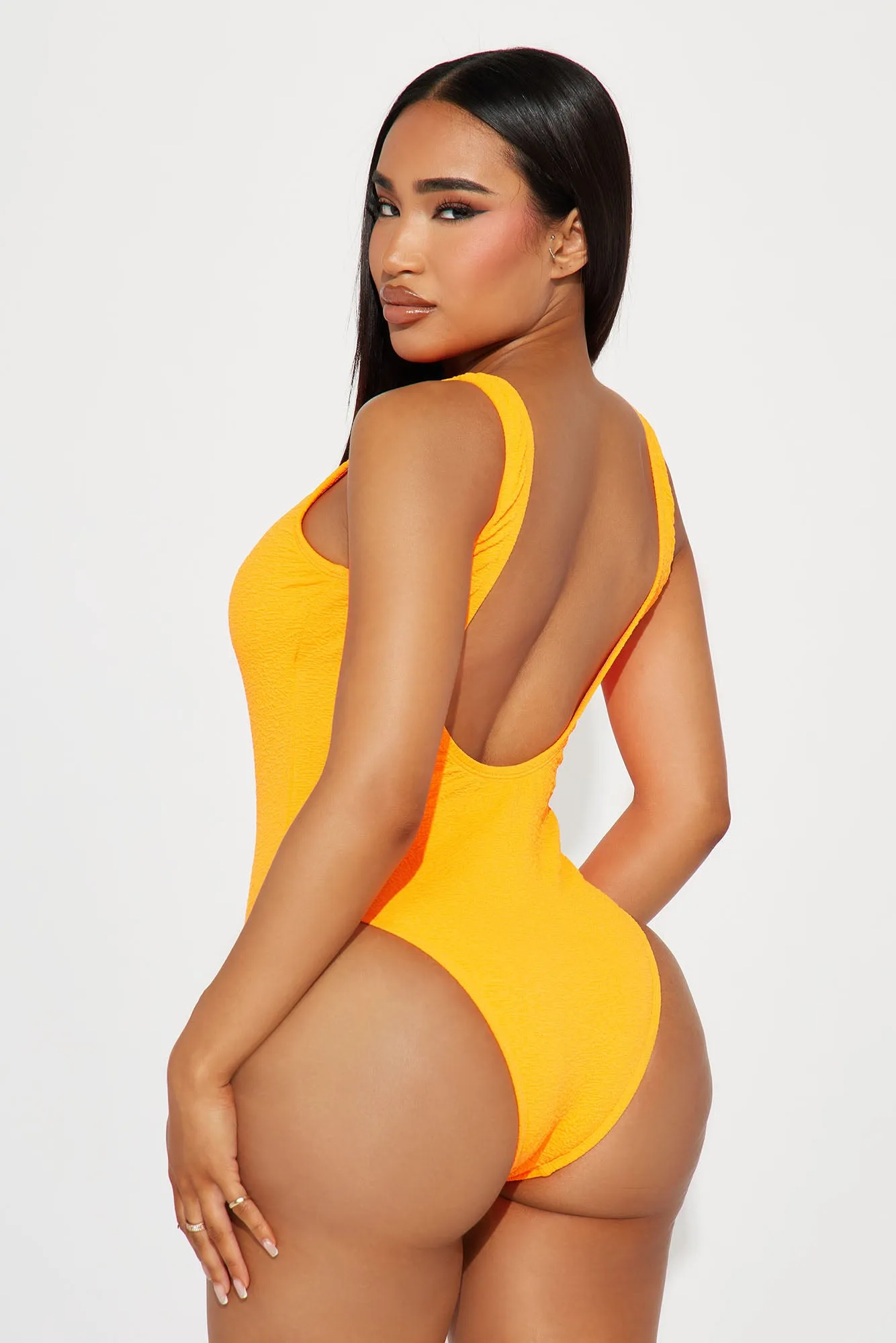 Cher V Neck One Piece Swimsuit - Neon Orange