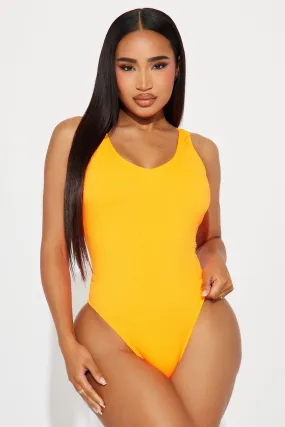 Cher V Neck One Piece Swimsuit - Neon Orange