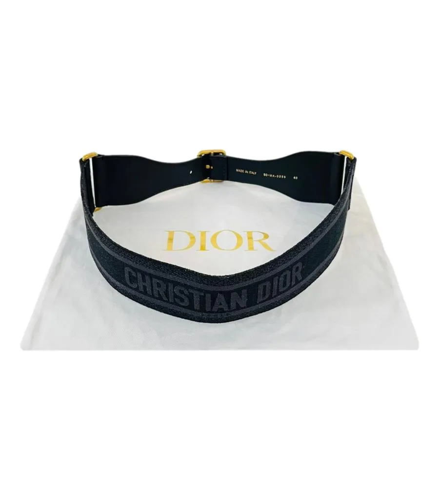 Christian Dior Logo Canvas & Leather Embroidered Belt