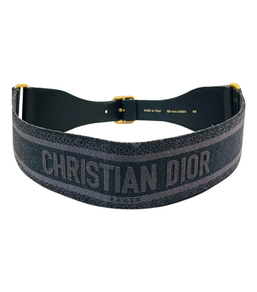 Christian Dior Logo Canvas & Leather Embroidered Belt