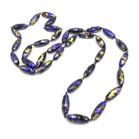 Cobalt & Gold Oval Painter Opera Necklace