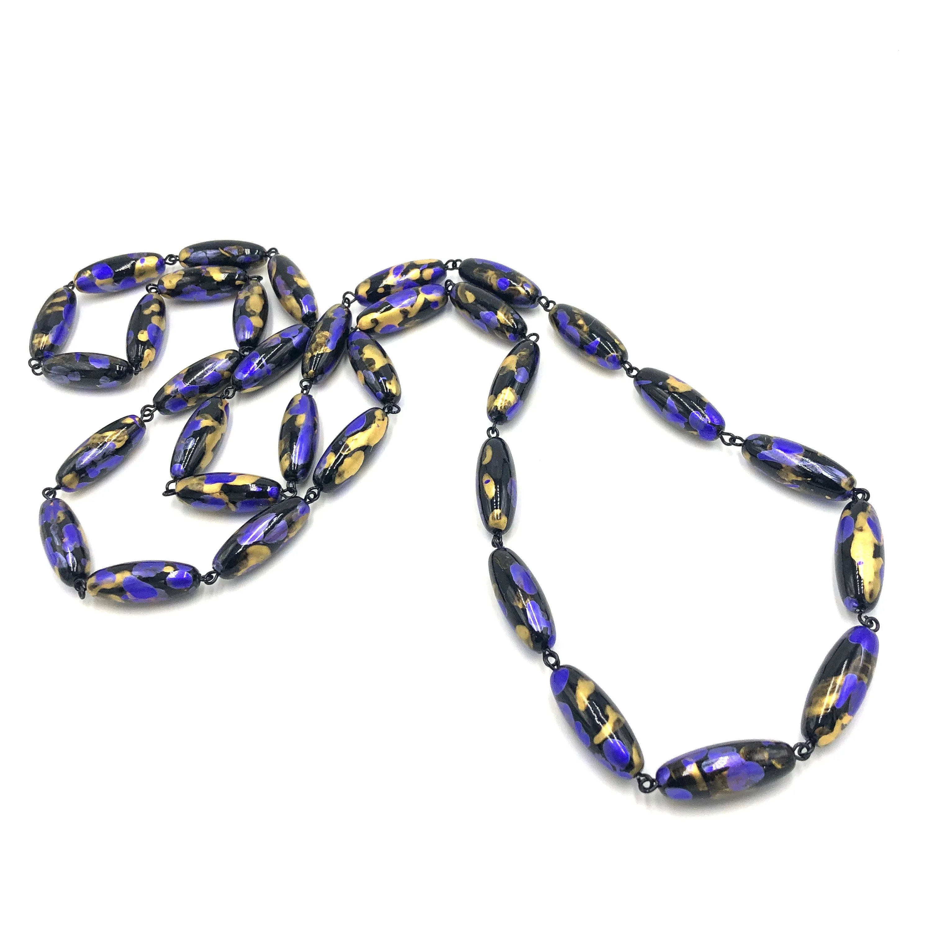 Cobalt & Gold Oval Painter Opera Necklace