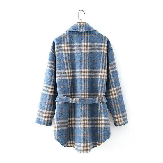 Colorblock Plaid Faux Wool Jacket Flannel Shirt Jacket