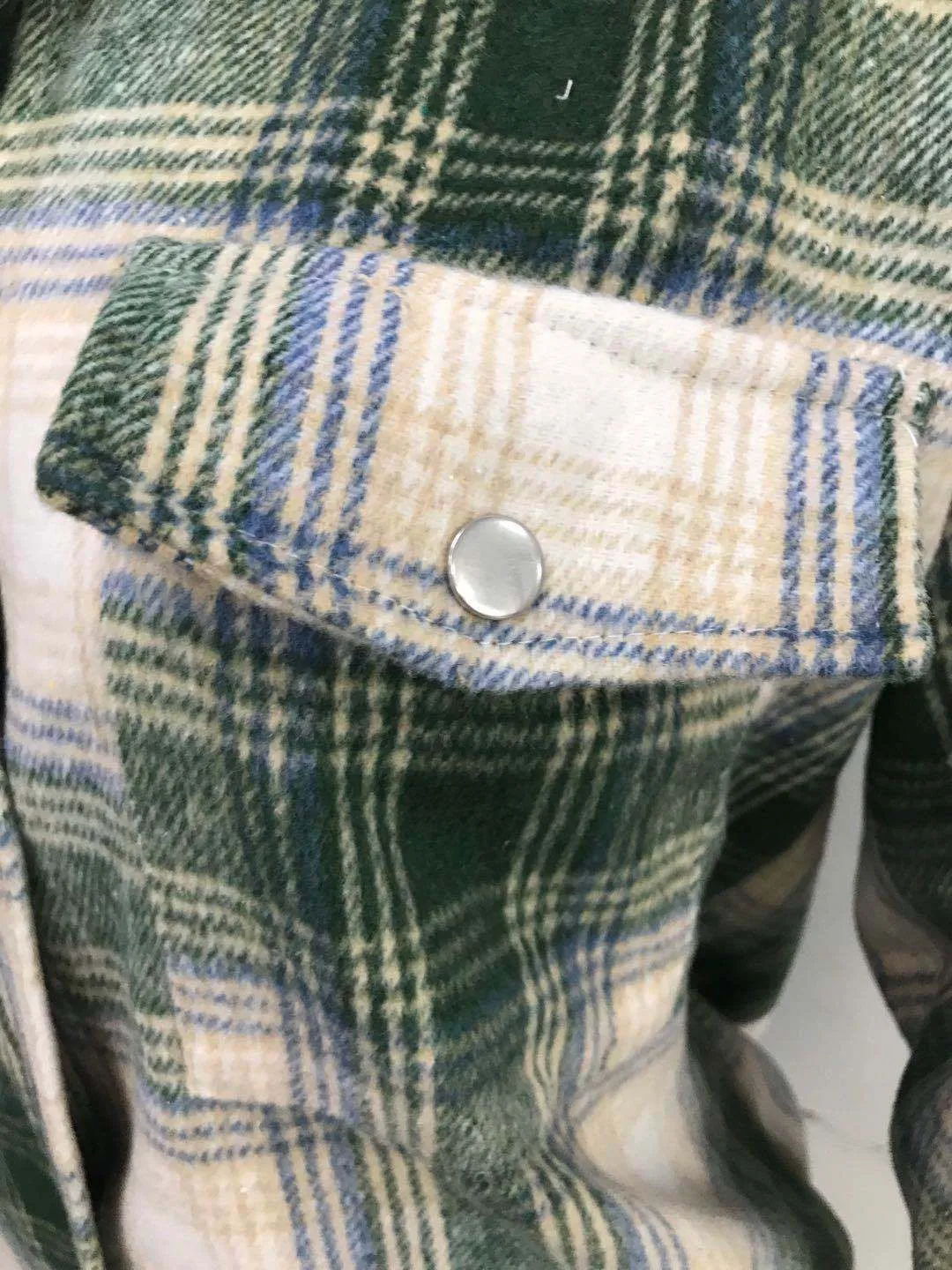 Colorblock Plaid Faux Wool Jacket Flannel Shirt Jacket