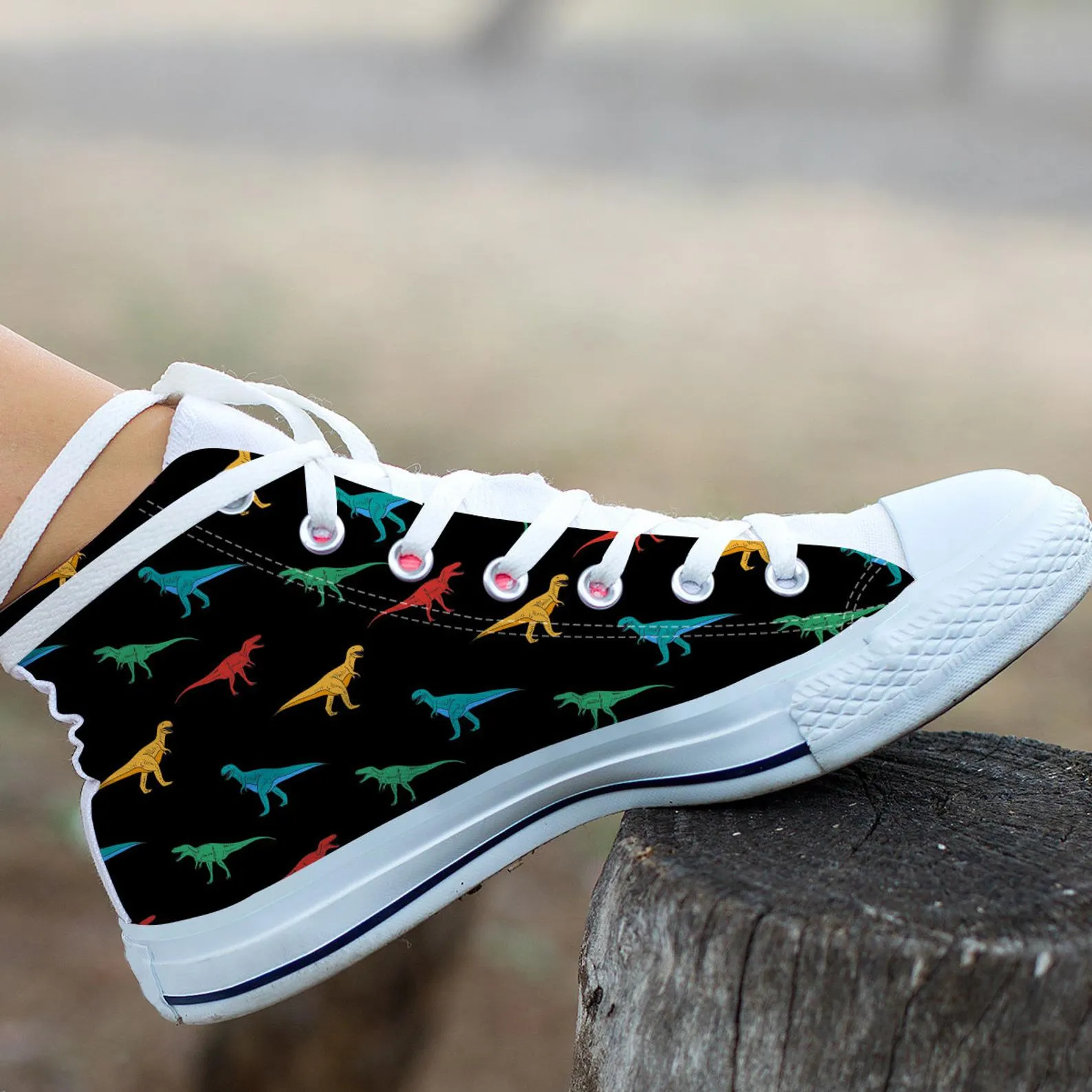 Colorful Dinosaur Shoes Dinosaur Sneakers Cute Shoes Dinosaur Lover Gifts Custom High Top Converse Style Sneakers For Adults Women & Men