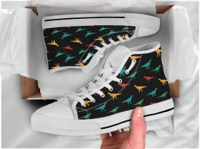 Colorful Dinosaur Shoes Dinosaur Sneakers Cute Shoes Dinosaur Lover Gifts Custom High Top Converse Style Sneakers For Adults Women & Men