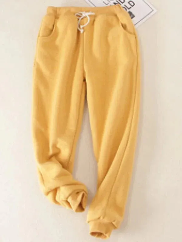 Cozy Women's Fleece Joggers with Cat Pattern - Black & Yellow S M