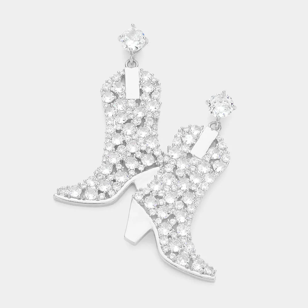 Cubic Zirconia Western Boot Dangle Evening Earrings for Women