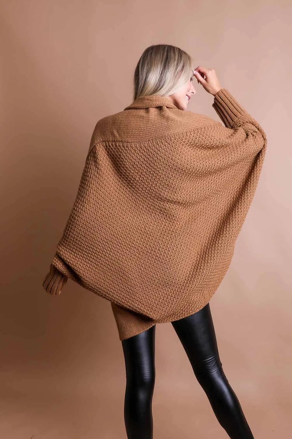 Cuddle Up Bat Sleeve Knit Cardigan - Camel