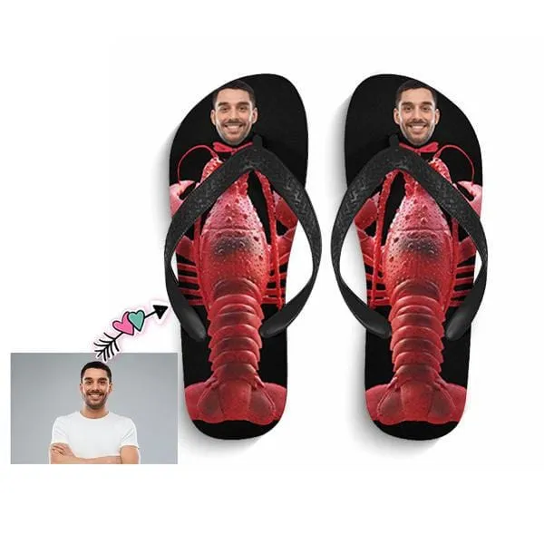 Custom Face Personalized  Lobster Flip Flops Beach Souvenir Gift Applique Beach Life Gift For Boyfriend And Girlfriend