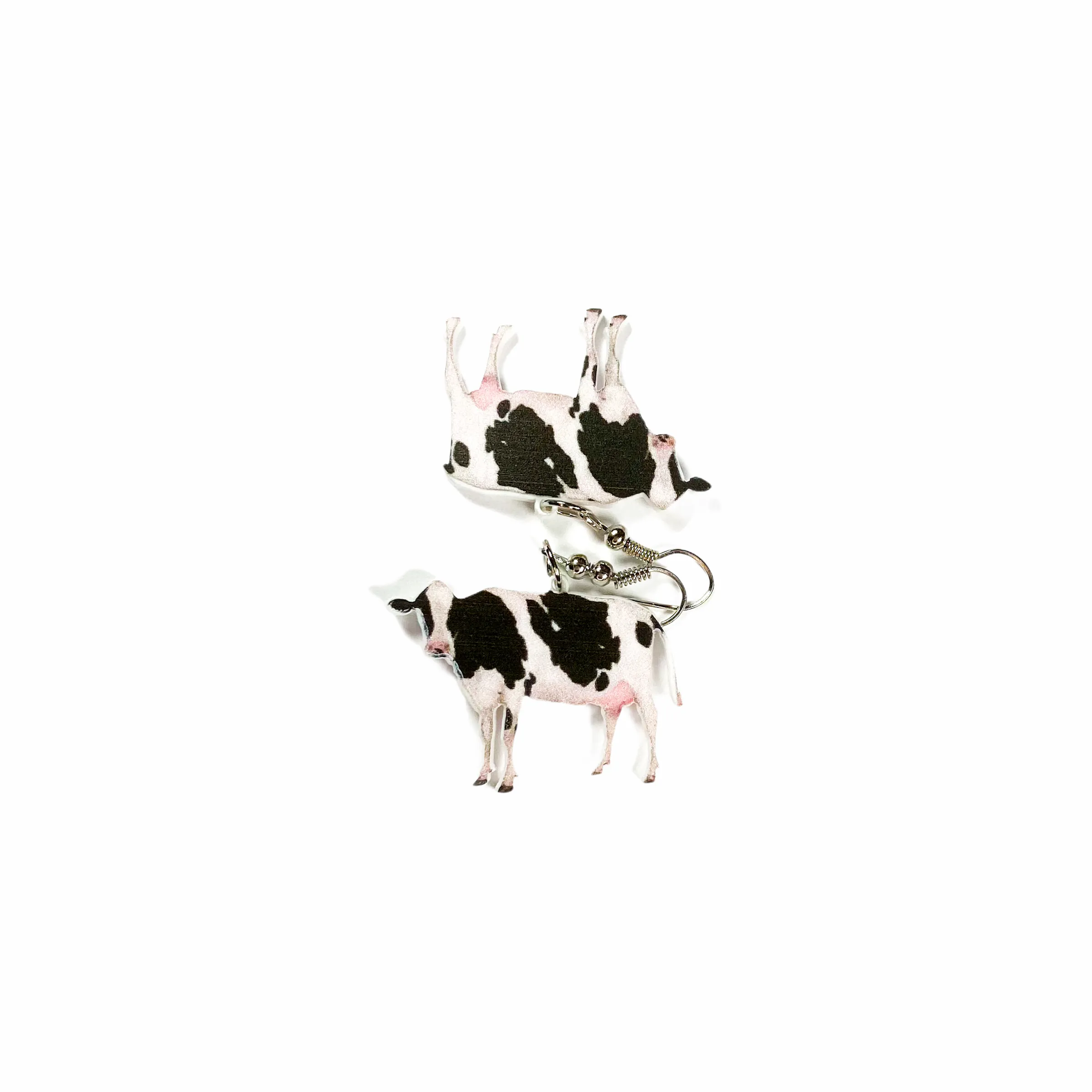 Earrings - Black & white cow drop