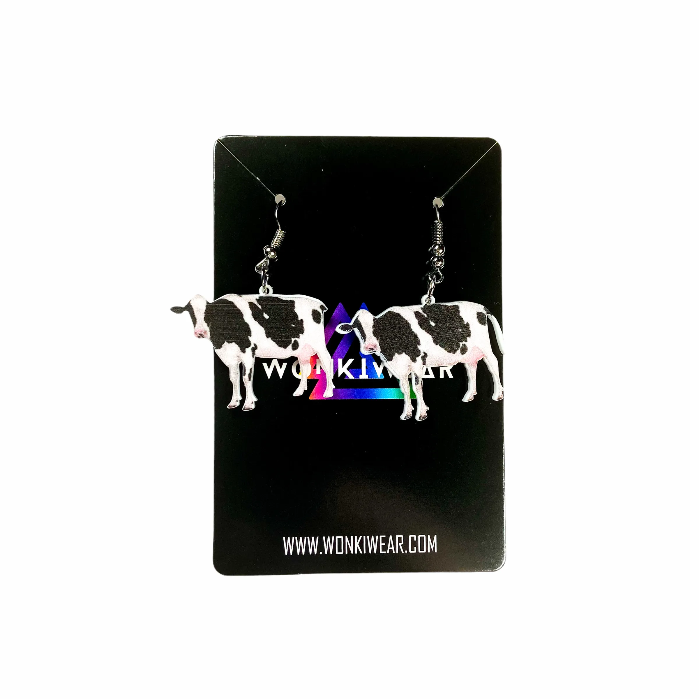 Earrings - Black & white cow drop