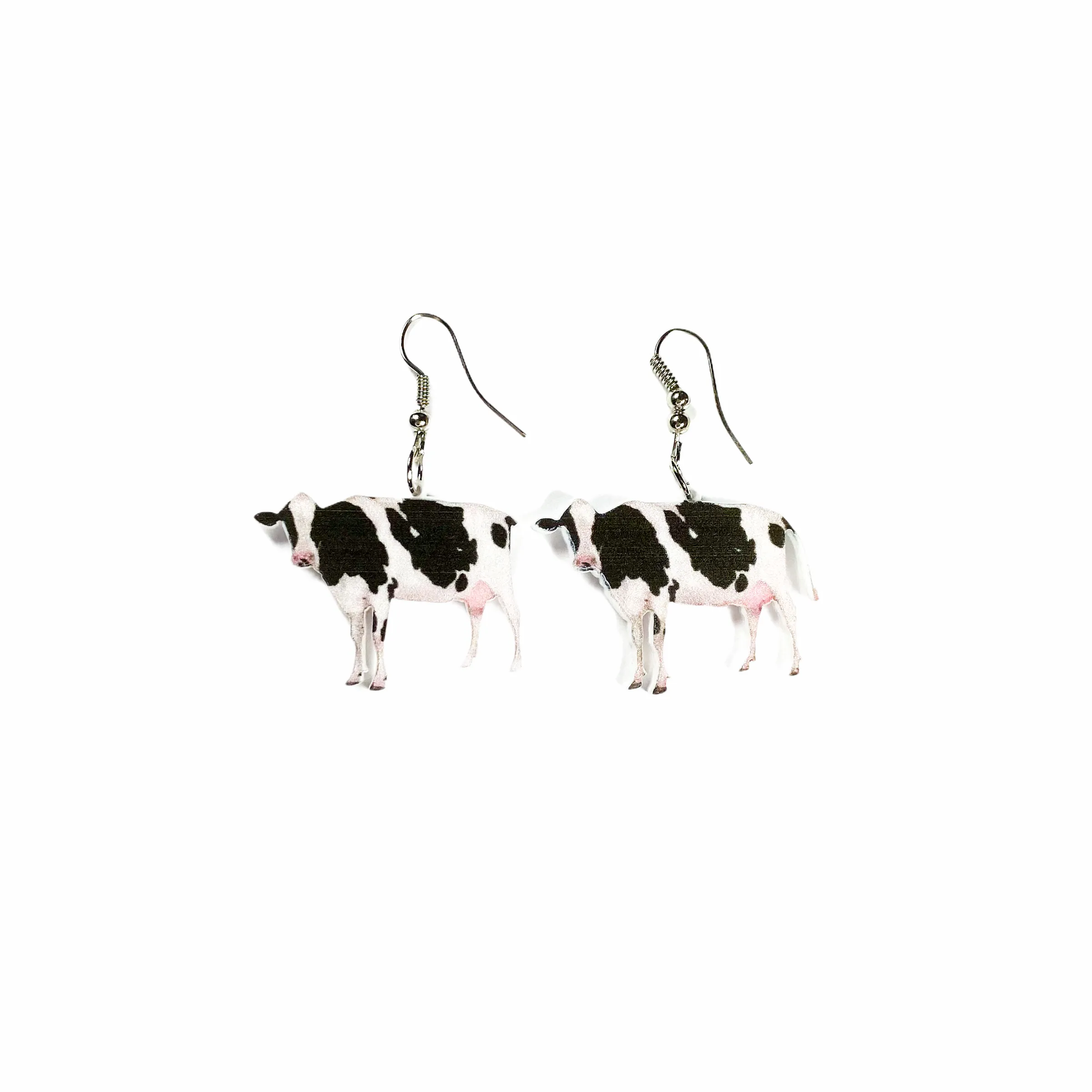 Earrings - Black & white cow drop