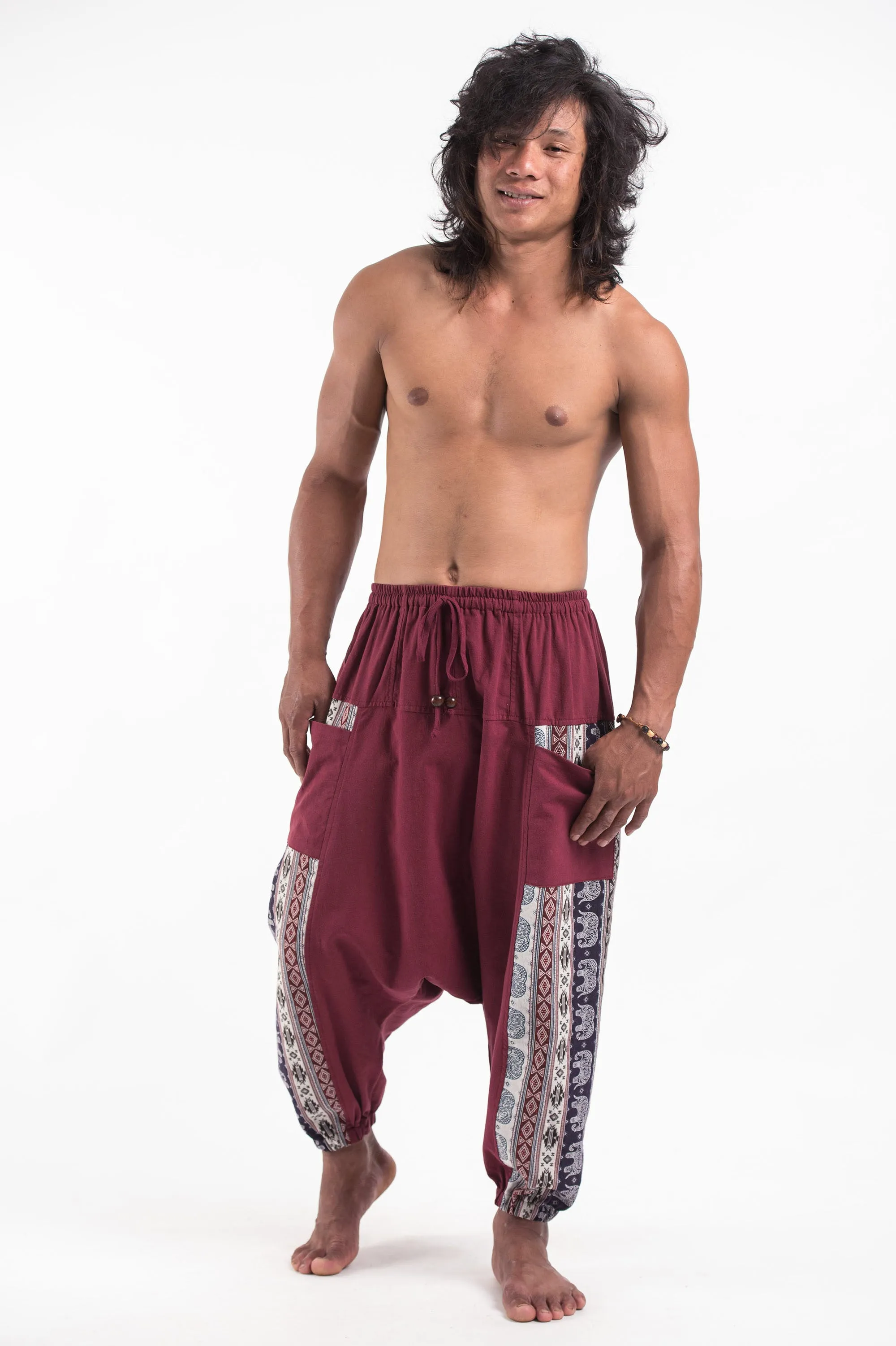 Elephant Aztec Cotton Men's Harem Pants in Red